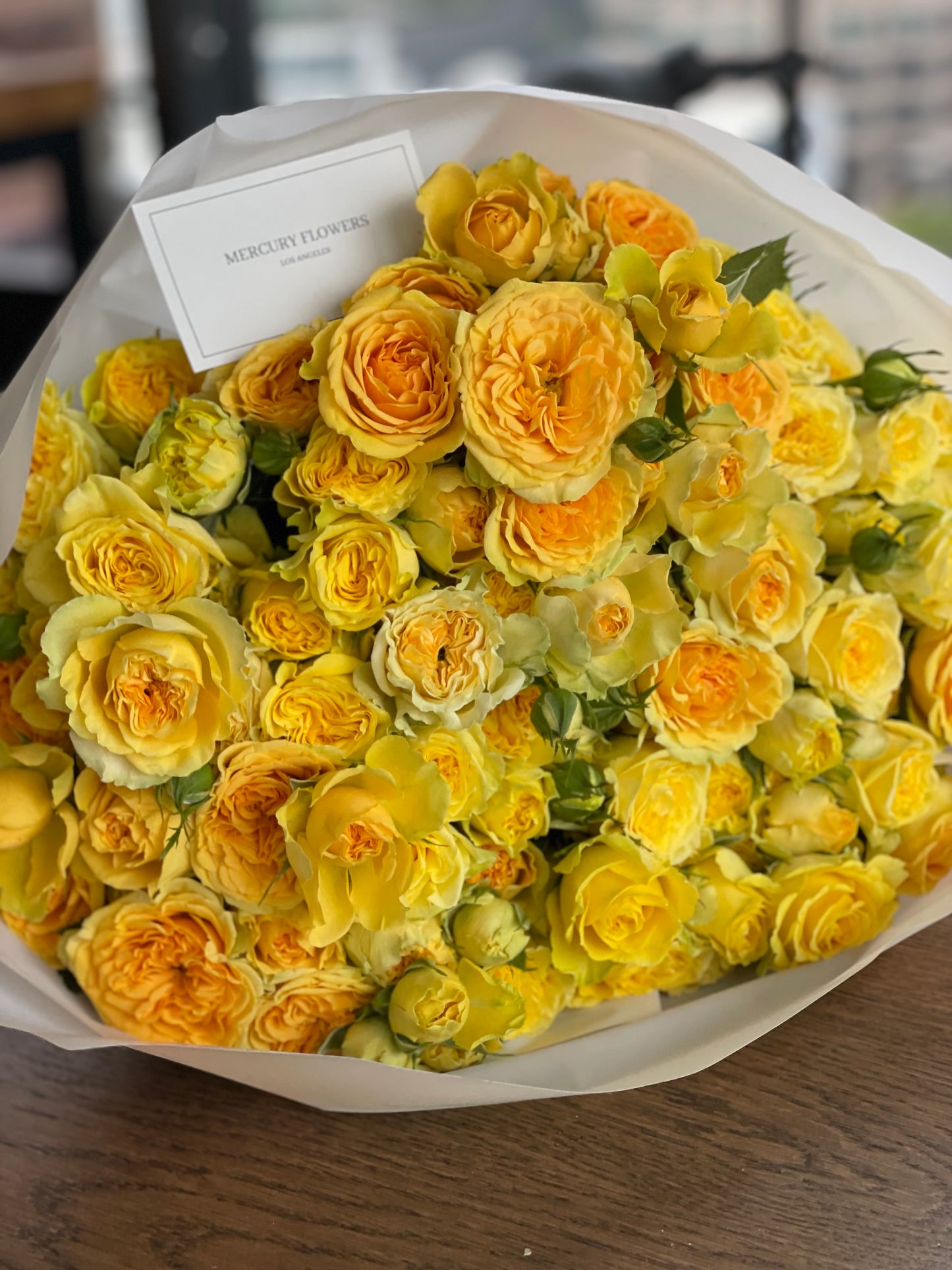 Bouquet of yellow garden roses